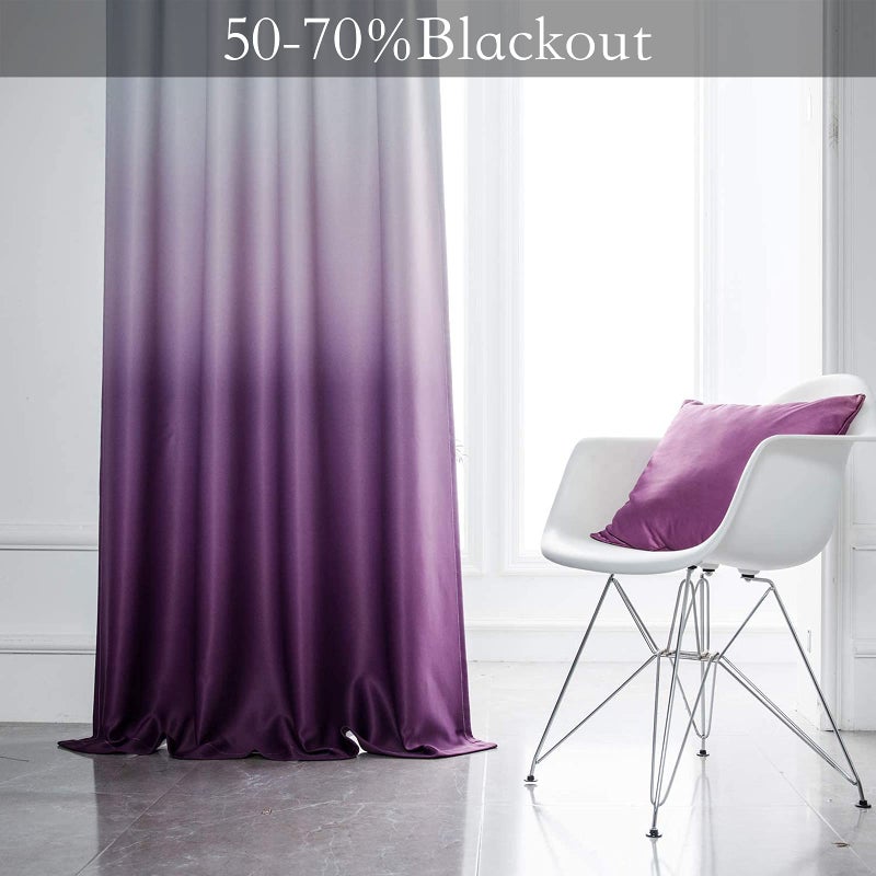 SimpleHome Gradient Color Ombre Room Darkening Curtains Blackout Purple Thermal Insulated Eyelet Top Panels Grommet Window Drapes for Living Room/Bedroom, Purple,52x84 inches - Image 2